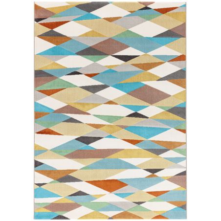 Tapis moderne Fulu polyester dessin losanges multicolore Tapis moderne Fulu polyester dessin losanges multicolore