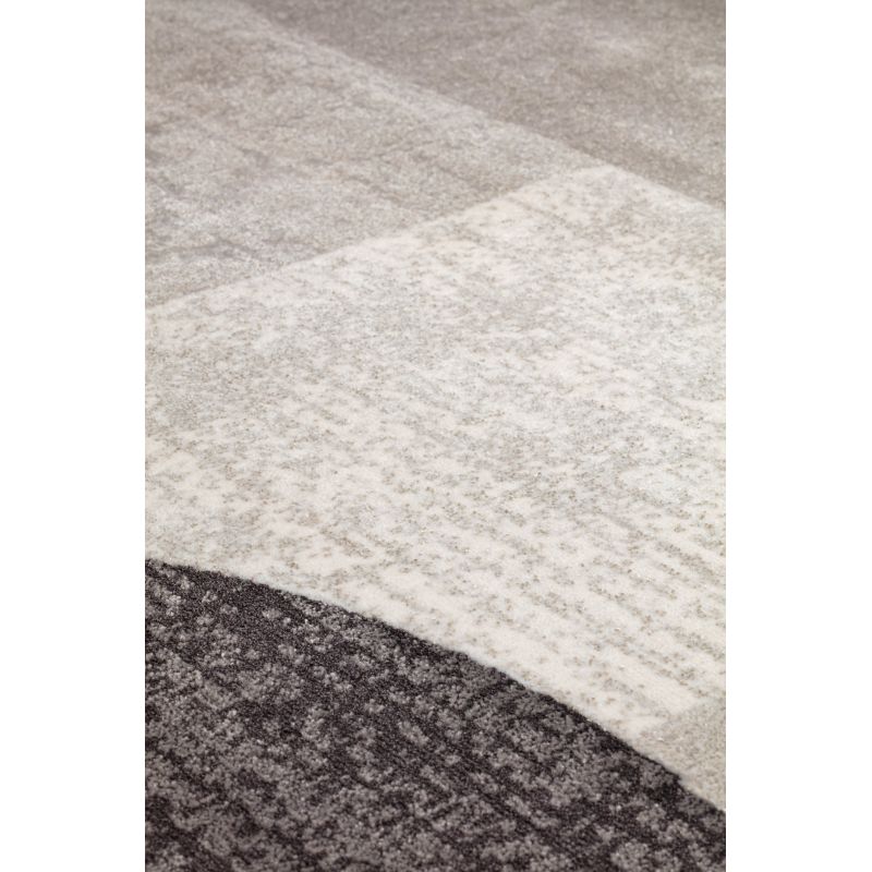 Tapis de salon art déco Alya polyester dessins géométriques en dégradé de gris