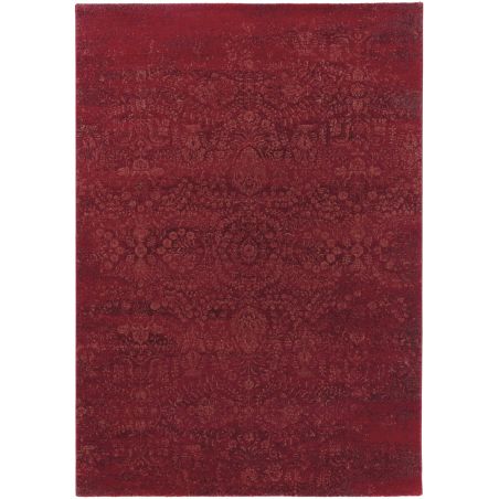 Tapis de salon classique pure laine Uranus rouge motifs floraux ton sur ton