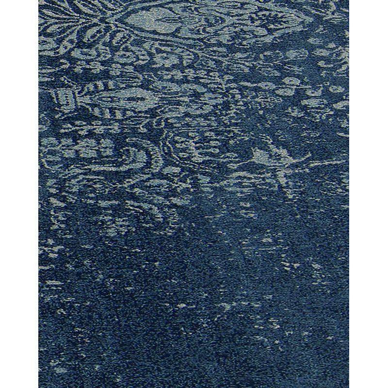 Tapis de salon classique pure laine Uranus bleu dessin fleurs ton sur ton