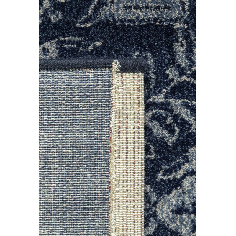 Tapis de salon classique pure laine Uranus bleu dessin fleurs ton sur ton