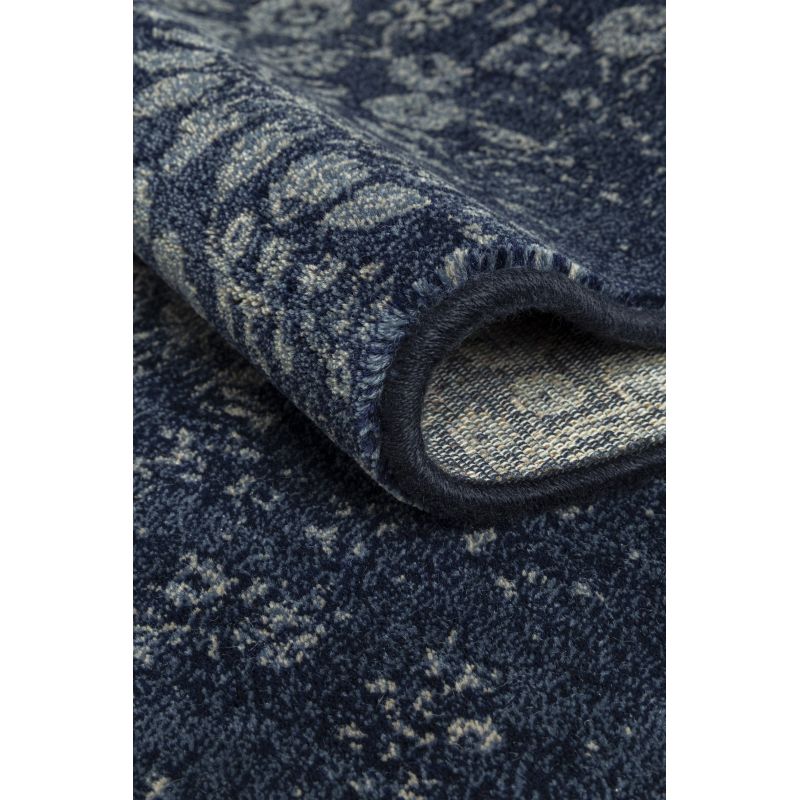 Tapis de salon classique pure laine Uranus bleu dessin fleurs ton sur ton