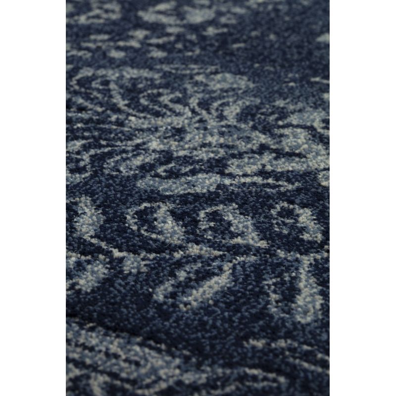 Tapis de salon classique pure laine Uranus bleu dessin fleurs ton sur ton