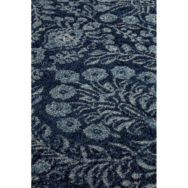 Tapis de salon classique pure laine Uranus bleu dessin fleurs ton sur ton