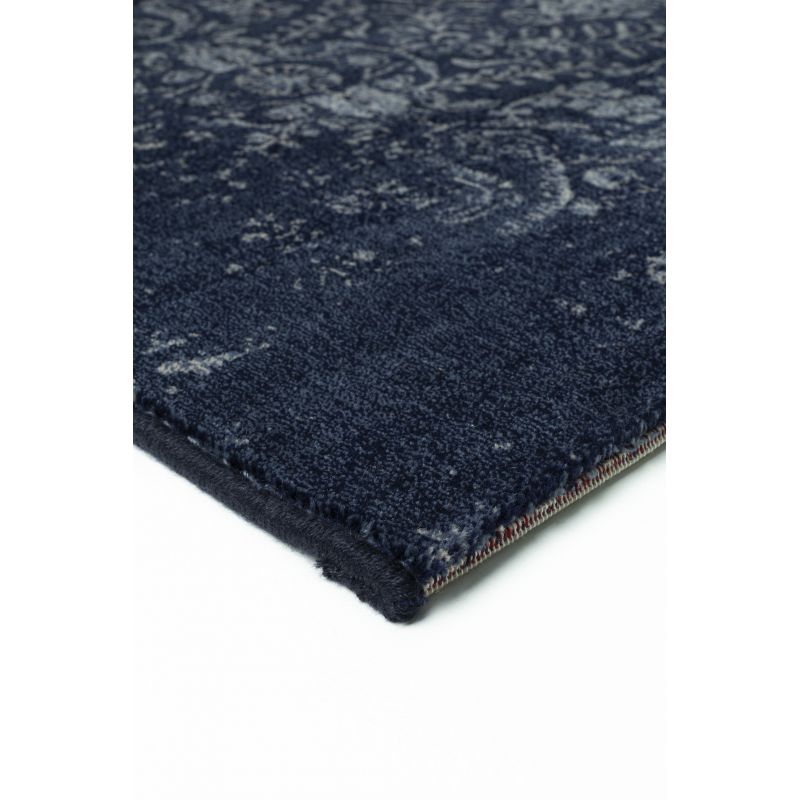 Tapis de salon classique pure laine Uranus bleu dessin fleurs ton sur ton
