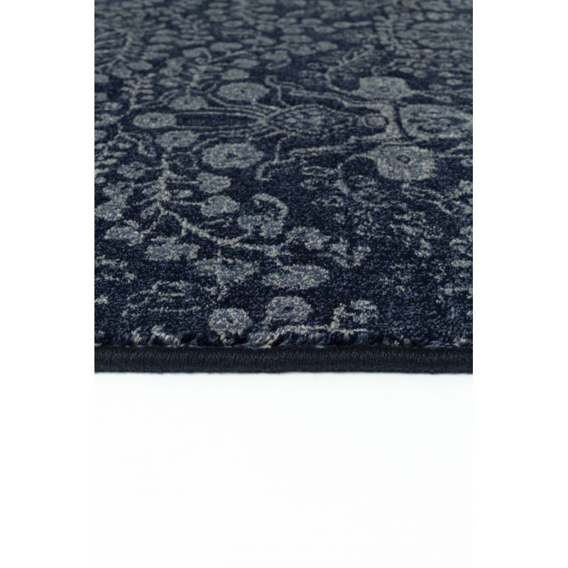 Tapis de salon classique pure laine Uranus bleu dessin fleurs ton sur ton
