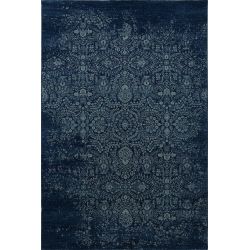 Tapis de salon classique pure laine Uranus bleu dessin fleurs ton sur ton