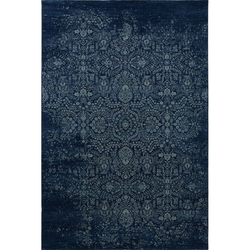 Tapis de salon classique pure laine Uranus bleu dessin fleurs ton sur ton - TAPIS CHIC COLLECTION