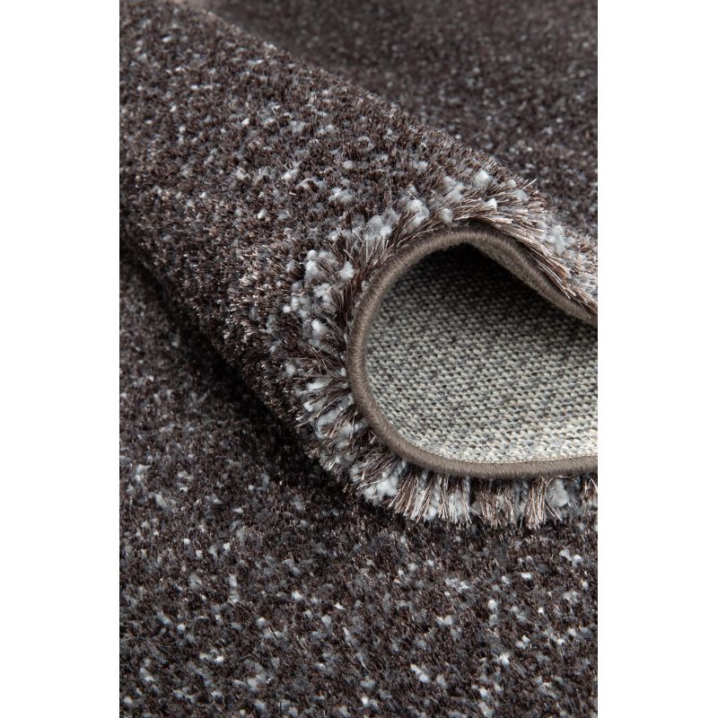 Tapis moderne Alcyone en laine et polyester doux chiné gris anthracite et marron