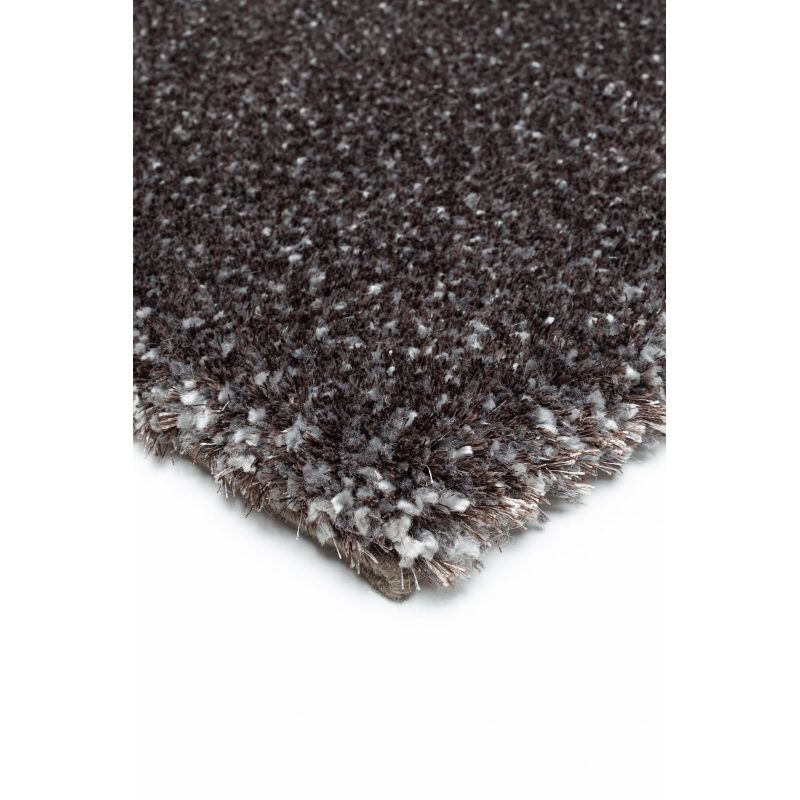 Tapis moderne Alcyone en laine et polyester doux chiné gris anthracite et marron