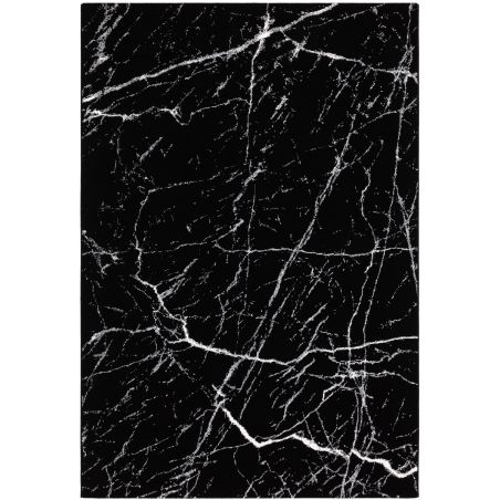 Tapis de salon design Tiaki décor marbre noir et blanc 135 x 200 cm
