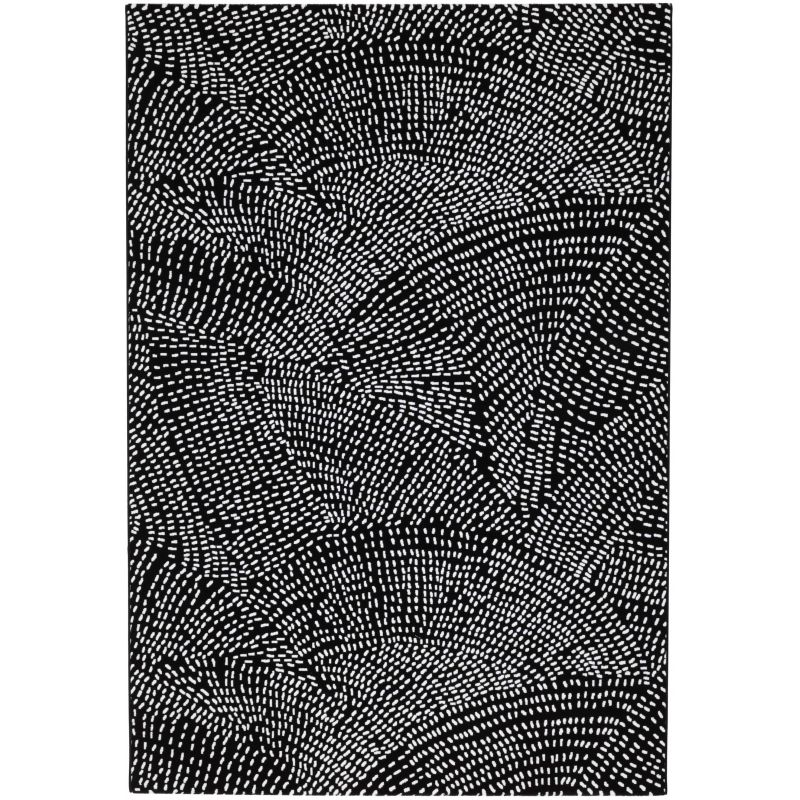Tapis de salon contemporain Naos points blanc fond noir en polyester