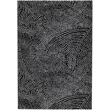 Tapis de salon contemporain Naos points blanc fond noir en polyester