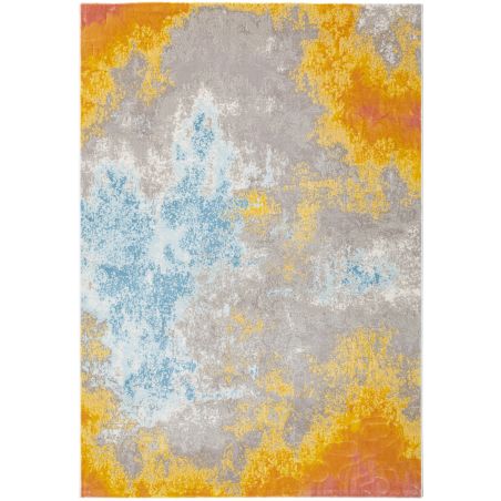 Tapis de salon moderne Felis en polyester orange, gris, bleu Tapis de salon moderne Felis en polyester orange, gris, bleu