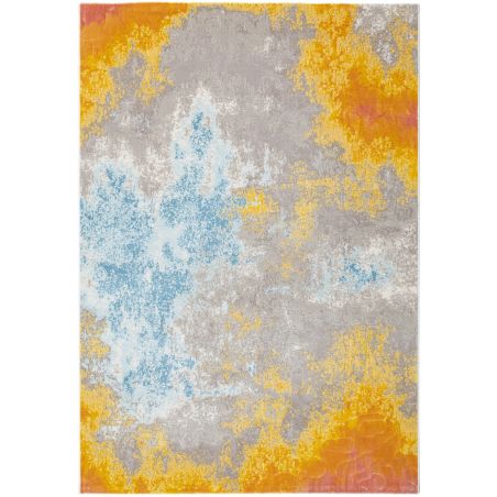 Tapis de salon moderne Felis en polyester orange, gris, bleu