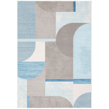 Tapis de salon motif Art Déco Dalim bleu en camaieu et gris