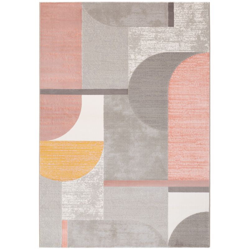 Tapis de salon motif Art Déco Dalim rose, gris ocre pastels - TAPIS CHIC COLLECTION