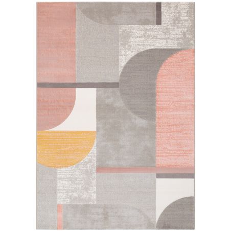 Tapis de salon motif Art Déco Dalim rose, gris ocre pastels