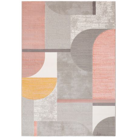 Tapis de salon motif Art Déco Dalim rose, gris ocre pastels Tapis de salon motif Art Déco Dalim rose, gris ocre pastels