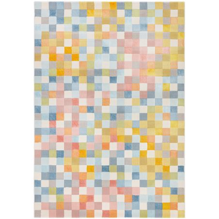Tapis multicolore Chara motif pixel rose, bleu, gris, orange pastels en polyester Tapis multicolore Chara motif pixel rose, bleu, gris, orange pastels en polyester