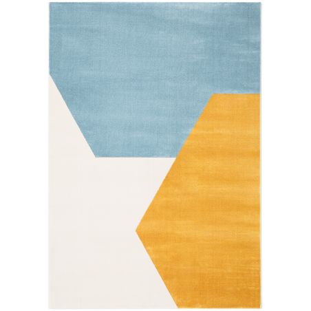 Tapis de salon scandinave en polyester Odin bleu, gris, ocre