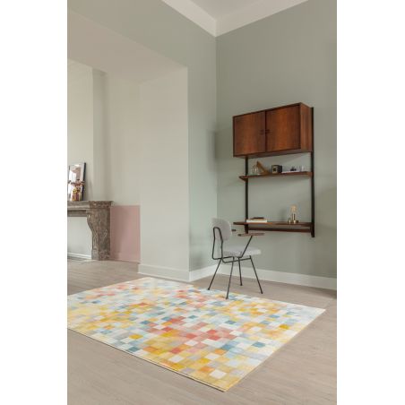 Tapis multicolore Chara motif pixel rose, bleu, gris, orange pastels en polyester Tapis multicolore Chara motif pixel rose, bleu, gris, orange pastels en polyester