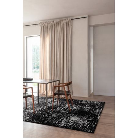 Tapis de salon moderne Vega polyester motif tissu noir et blanc Tapis de salon moderne Vega polyester motif tissu noir et blanc