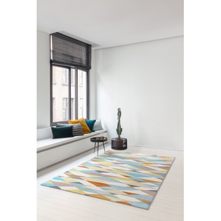 Tapis moderne Fulu polyester dessin losanges multicolore Tapis moderne Fulu polyester dessin losanges multicolore