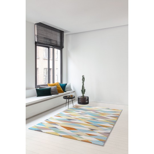 Tapis moderne Fulu polyester dessin losanges multicolore Tapis moderne Fulu polyester dessin losanges multicolore