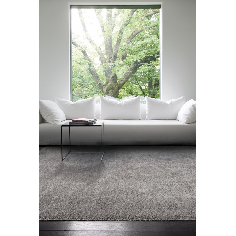Tapis moderne Alcyone en laine et polyester doux chiné gris et blanc