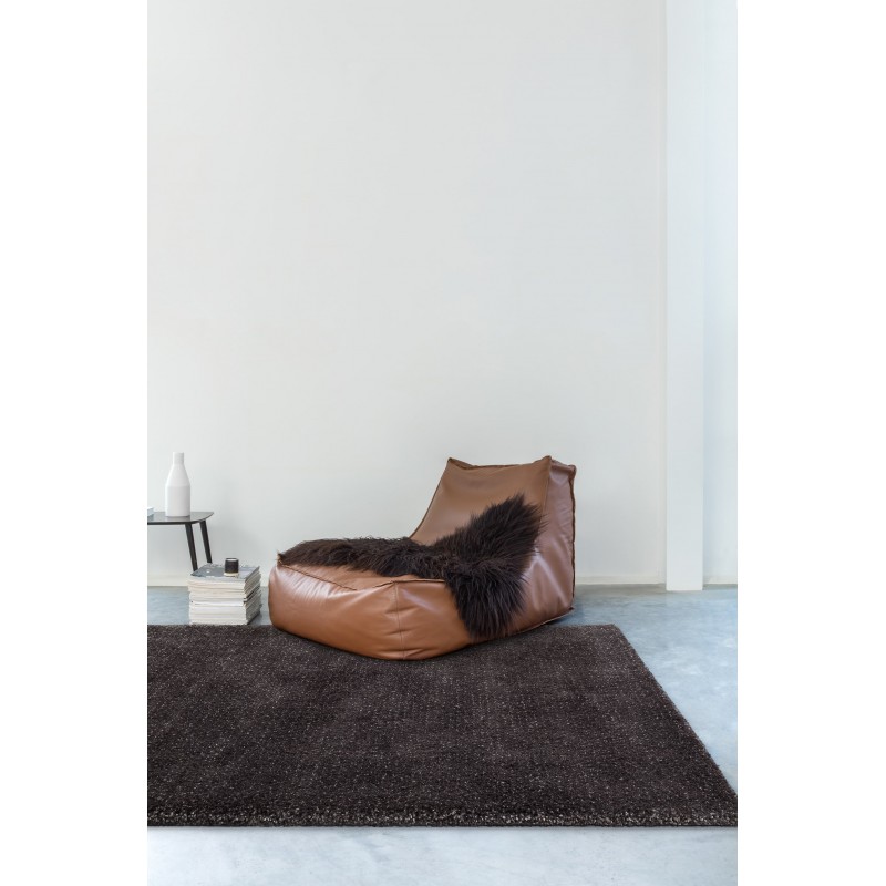 Tapis moderne Alcyone en laine et polyester doux chiné gris anthracite et marron