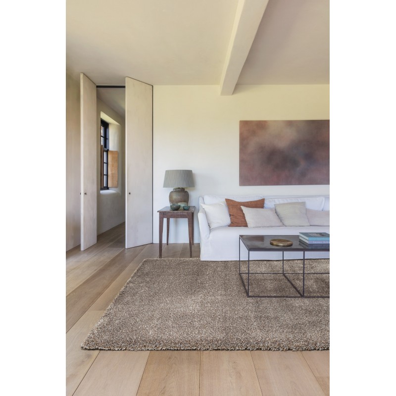 Tapis moderne Alcyone en laine et polyester doux chiné gris souris et beige