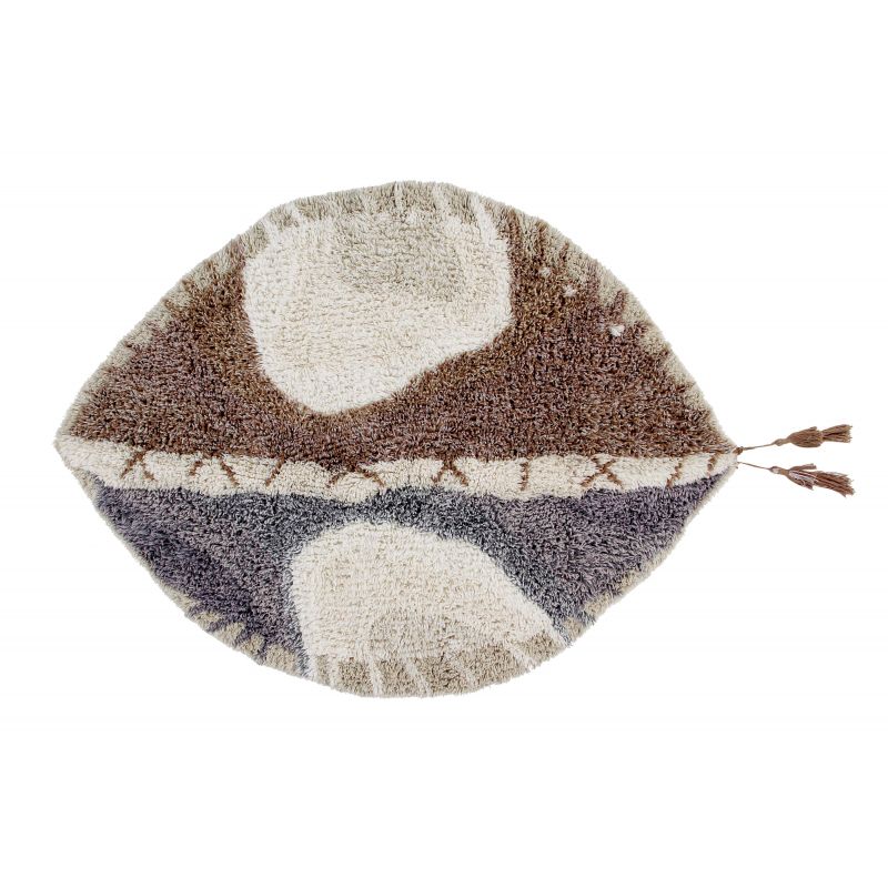 Tapis en laine lavable en machine brun, gris, beige et ivoire Kinga 