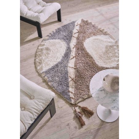 Tapis en laine lavable en machine brun, gris, beige et ivoire Kinga Tapis en laine lavable en machine brun, gris, beige et ivoire Kinga
