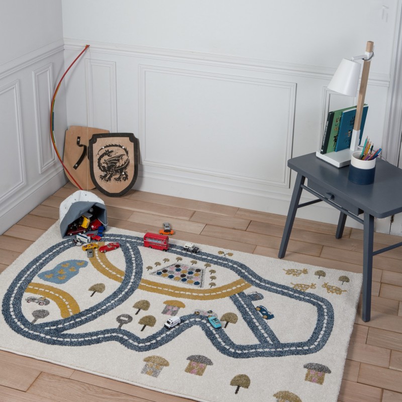 Tapis Chambre Enfant Circuit Jaune Et Bleu Par Art For Kids