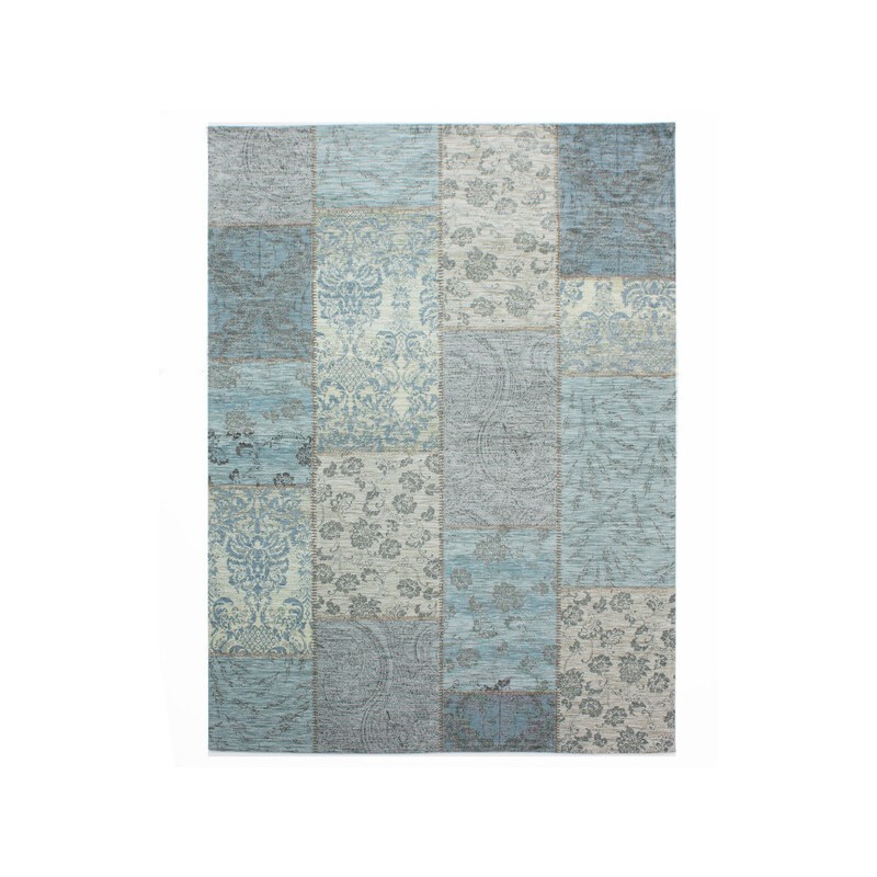 Tapis Rectangulaire Gris Bleu Chenille Patchwork Kilim - FLAIR RUGS