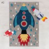 Tapis enfant gris avec fusée bleu ambiance Tapis enfant gris avec fusée bleu ambiance