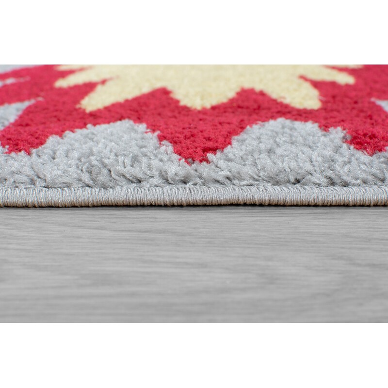 Tapis pour enfant fond gris et fusée bleu