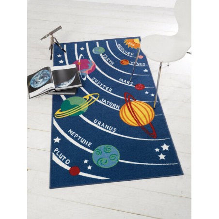 Tapis enfant bleu avec planètes ambiance Tapis enfant bleu avec planètes ambiance