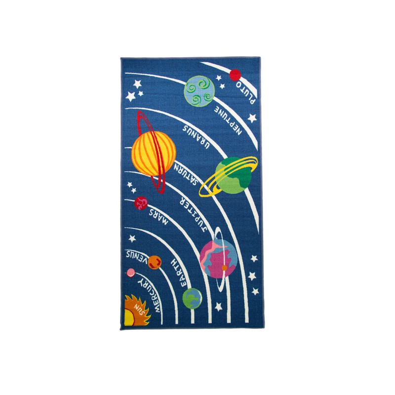 Tapis enfant bleu avec planètes spatiales par flair rugs