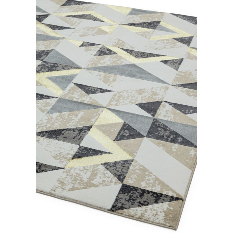 Tapis de salon géométrique gris et or