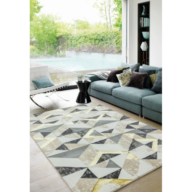 Tapis de salon motifs abstraits et géométriques gris et or par Jospeh Lebon