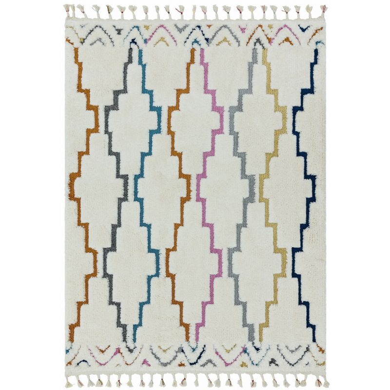 tapis motifs ethniques losange sur fond creme