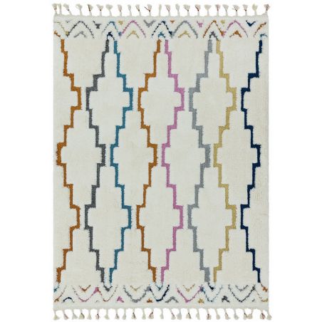 tapis motifs ethniques losange sur fond creme