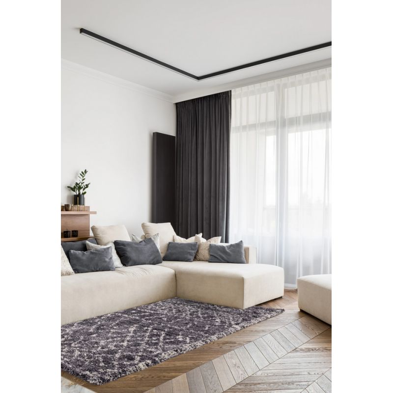 photo ambiance salon du tapis alto gris et creme