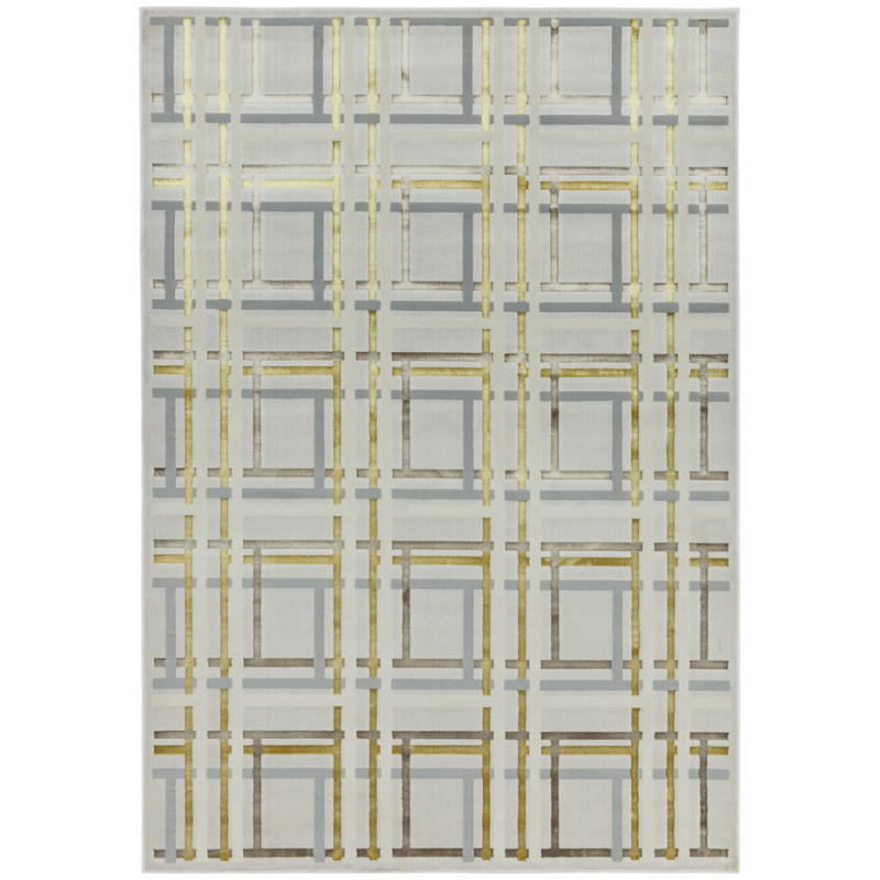 Tapis de salon à motifs géométriques en polyester Elexus crème gris et or Angara - JOSEPH LEBON