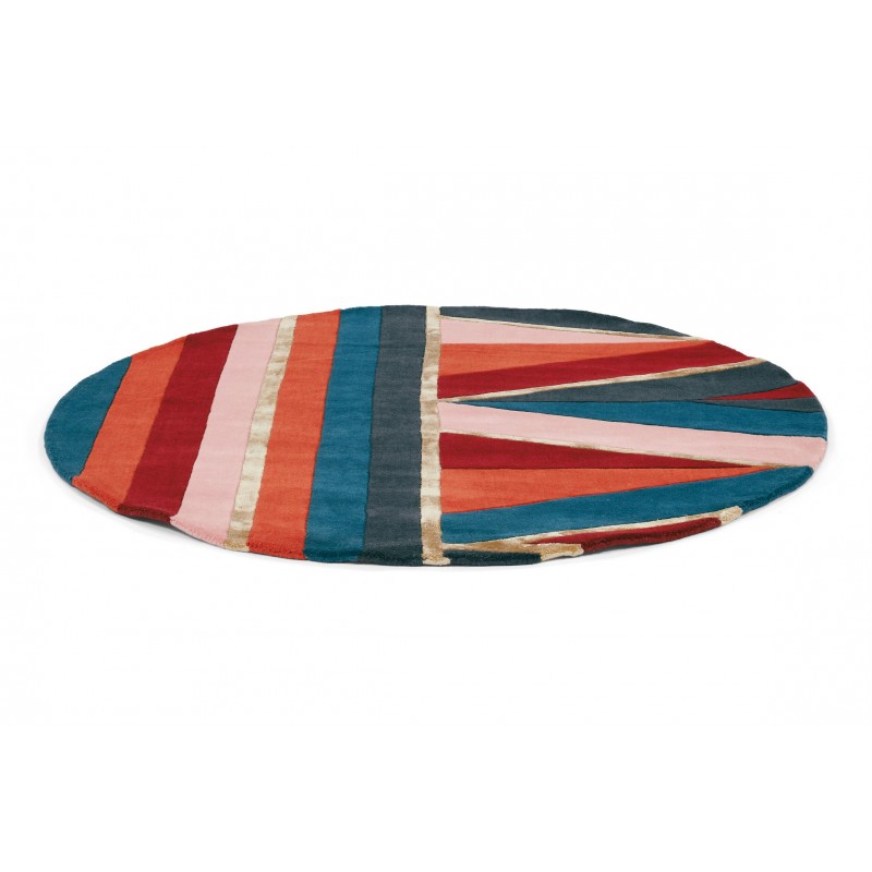 Tapis rond moderne en laine et viscose multicolore Sahara Bourgogne