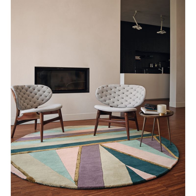 Tapis rond moderne en laine et viscose multicolore Sahara Rose