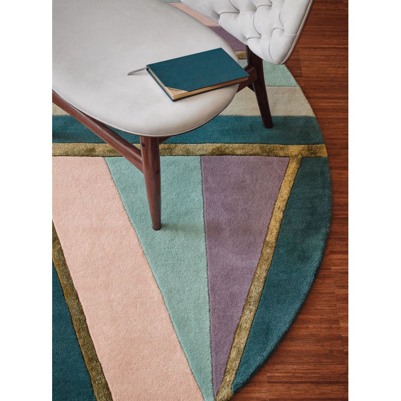 Tapis rond moderne en laine et viscose multicolore Sahara Rose