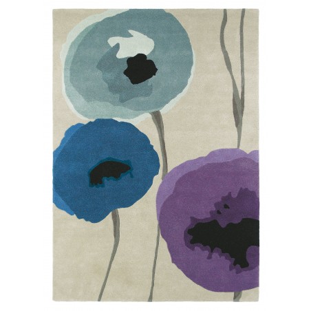 tapis pure laine fleurs popies bleu et violet tapis pure laine fleurs popies bleu et violet